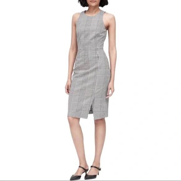 Banana Republic NWT Black/White Plaid Sheath Dress Sz 2 - Picture 1 of 8